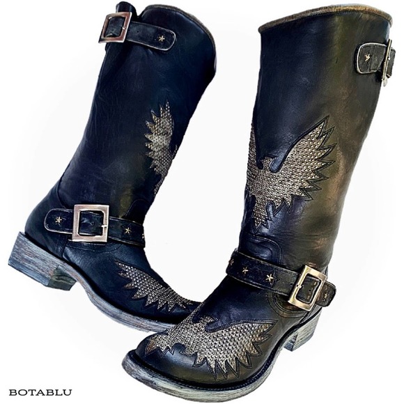 Old Gringo Shoes - SOLD OLD GRINGO Biker Iron Eagle Harness Black Moto Cowgirl Cowboy Western Boots